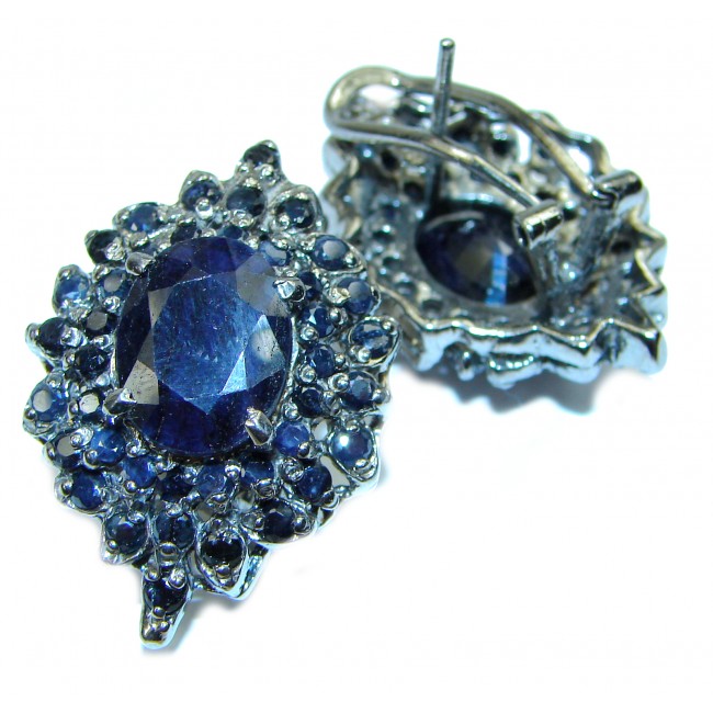 Incredible Sapphire black rhodium over .925 Sterling Silver handcrafted Earrings