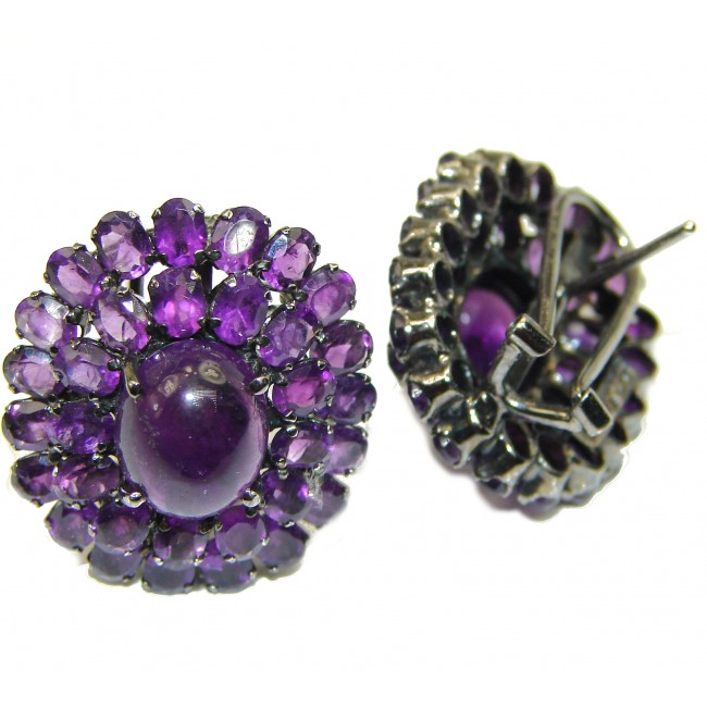Purple Blossom Amethyst black rhodium over .925 Sterling Silver handcrafted earrings
