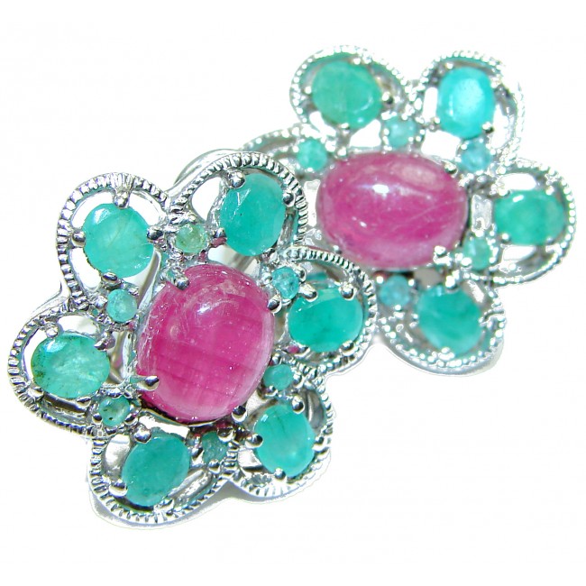 Genuine Ruby Emerald .925 Sterling Silver handcrafted Earrings