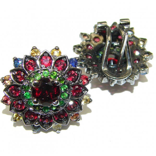 Vintage design Garnet black Rhodium over .925 Sterling Silver handcrafted earrings