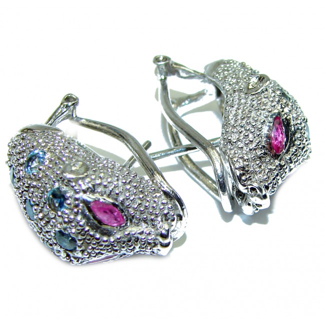 Cheetah Authentic Sapphire Ruby .925 Sterling Silver handmade earrings