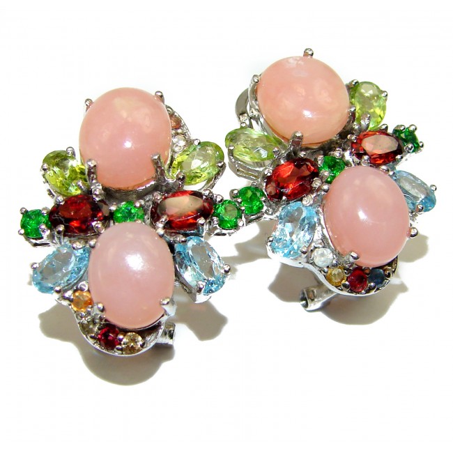 Earth Treasure Authentic Pink Opal .925 Sterling Silver handcrafted statement earrings