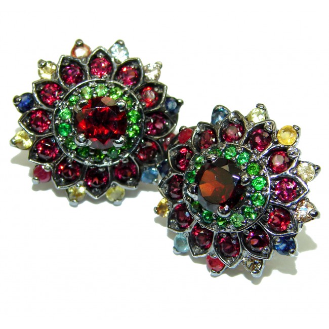 Scarlet Starlight Authentic Garnet Black rhodium over .925 Sterling Silver handcrafted earrings