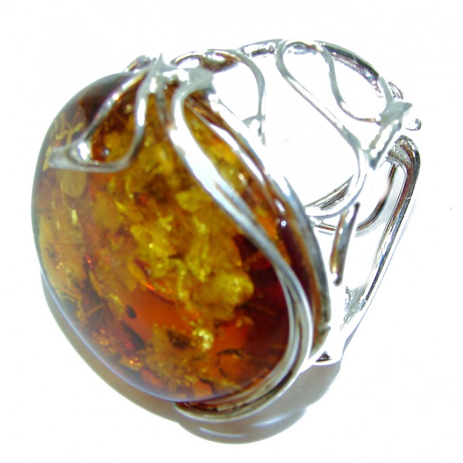 Huge authentic Baltic Amber .925 Sterling Silver handmade Statement Ring s. 7 adjustable