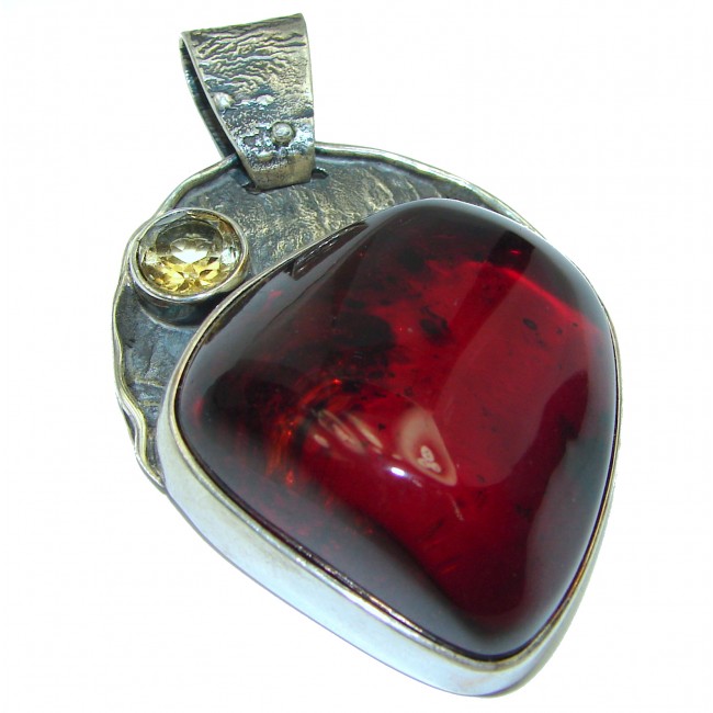 Genuine Cherry Baltic Amber .925 Sterling Silver handmade pendant