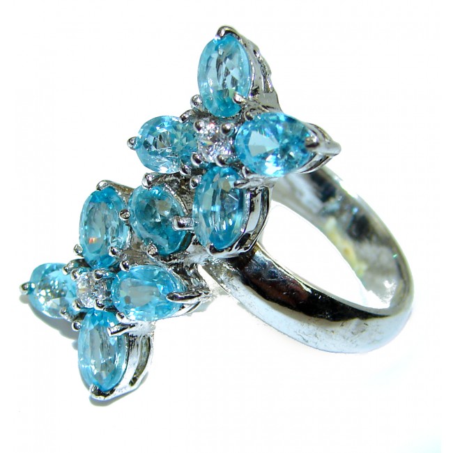 Electric Blue Swiss Blue Topaz .925 Sterling Silver handmade Ring size 8 3/4