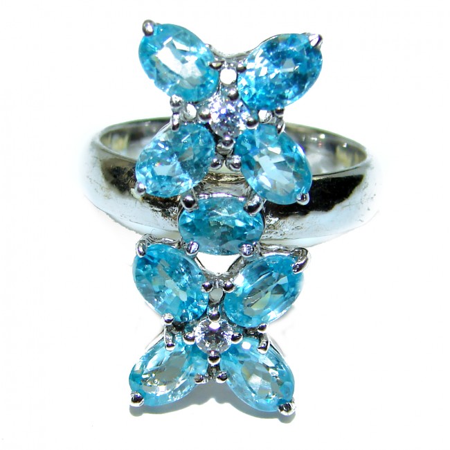 Electric Blue Swiss Blue Topaz .925 Sterling Silver handmade Ring size 8 3/4