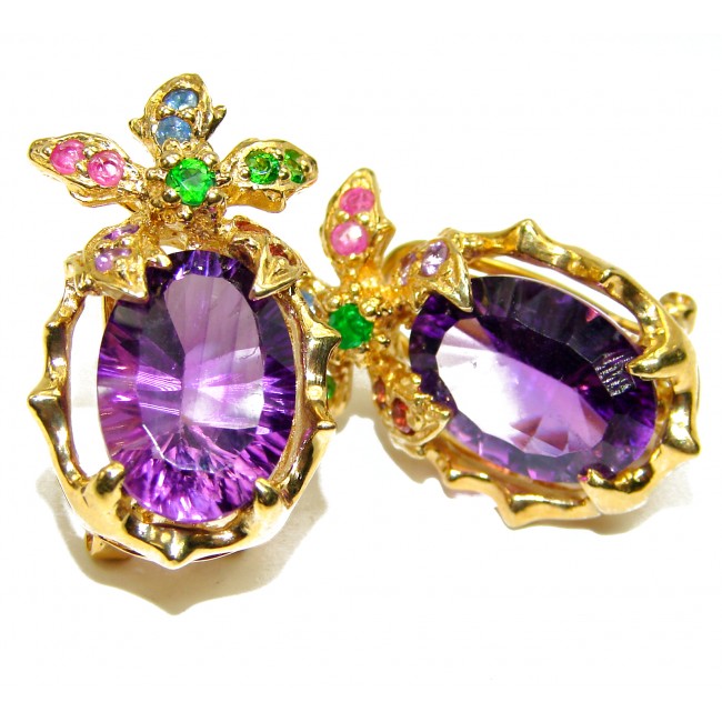 Vintage Style authentic Amethyst 14K Gold over .925 Sterling Silver handmade Earrings