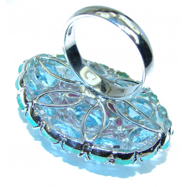 Huge Electric Blue Swiss Blue Topaz .925 Sterling Silver handmade Ring size 9