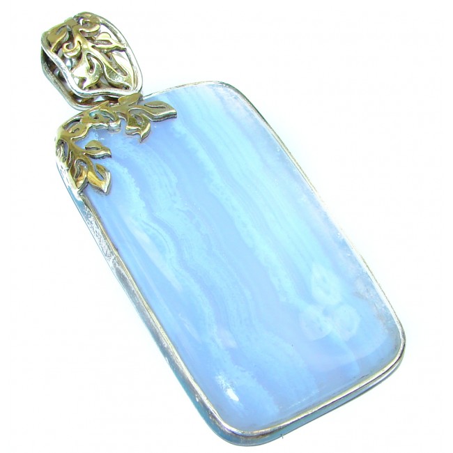 Unique Light Blue Lace Agate Handmade .925 Sterling Silver Pendant