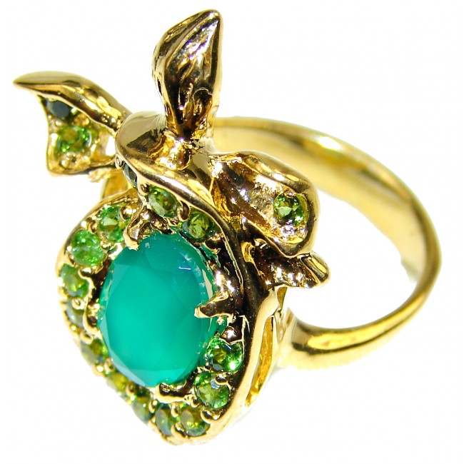 Green Reef Emerald 14K Gold over .925 Sterling Silver Ring size 7 1/4