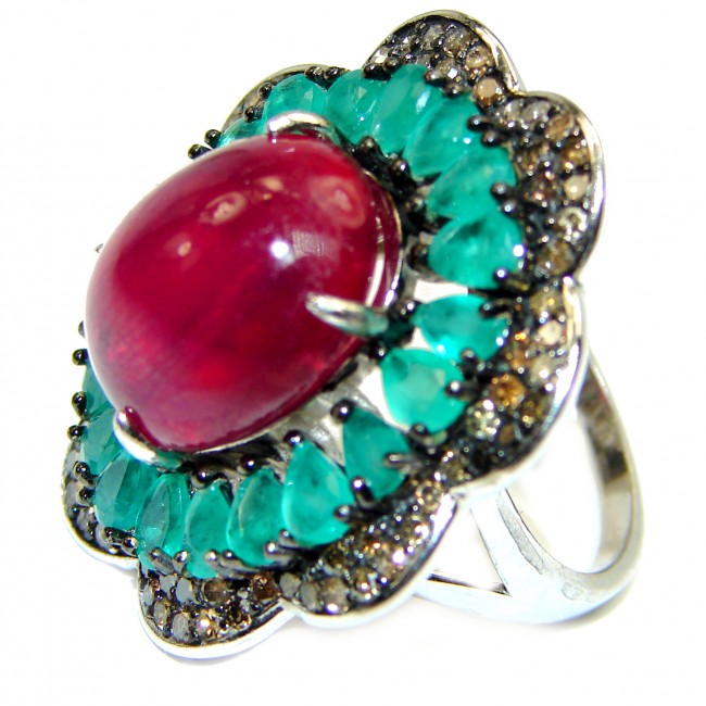 18.5carat Ruby 14K White Gold over .925 Sterling Silver handcrafted Large Statement Ring size 7 1/2