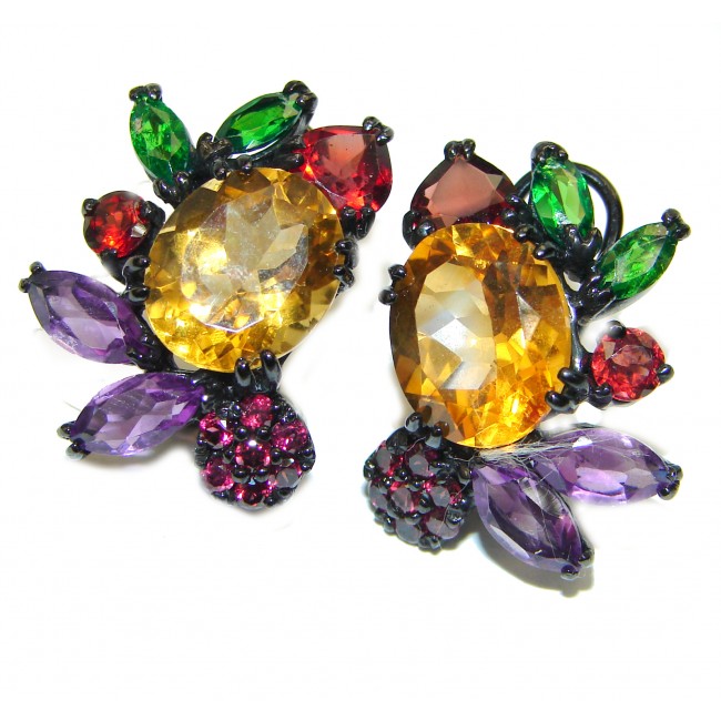 Vintage Style authentic Citrine black rhodium over .925 Sterling Silver handmade Earrings