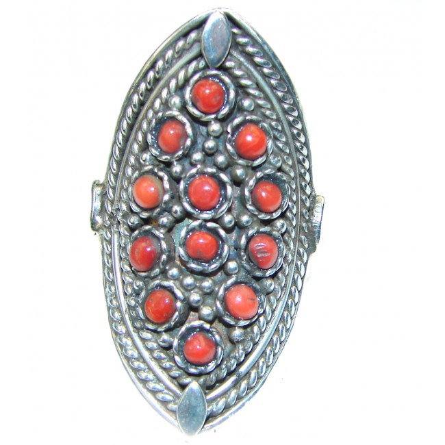Natural Fossilized Coral .925 Sterling Silver handmade ring s. 8 3/4