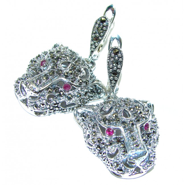 Panthers Ruby Marcasite .925 Sterling Silver earrings