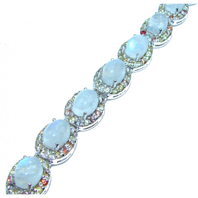 White Galaxy Fire Moonstone Sapphire .925 Sterling Silver handmade Bracelet