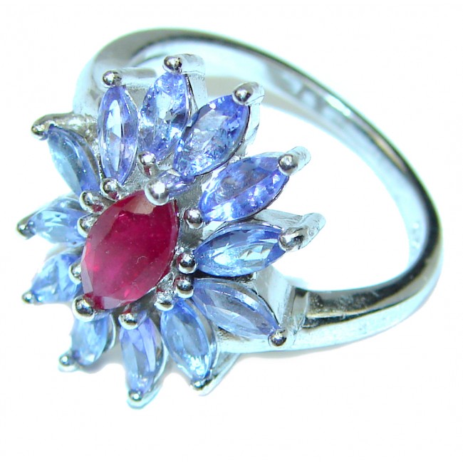 unique Ruby Tanzanite .925 Sterling Silver handcrafted Ring size 8