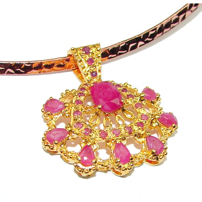 Splendid authentic Ruby Emerald 14k Rose Gold over .925 Sterling Silver handcrafted necklace