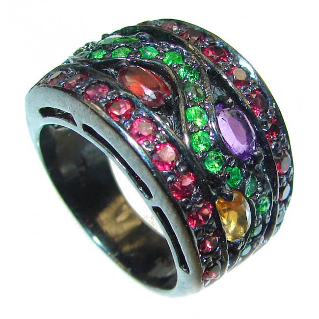 Mystery authentic Multigem black rhodium over .925 Sterling Silver handcrafted ring size 7 3/4