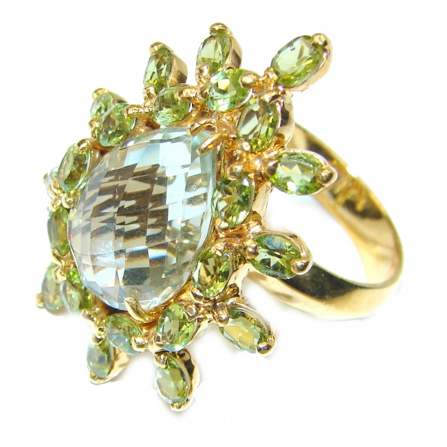 Best quality Green Amethyst 14K Gold over .925 Sterling Silver handcrafted Ring Size 9