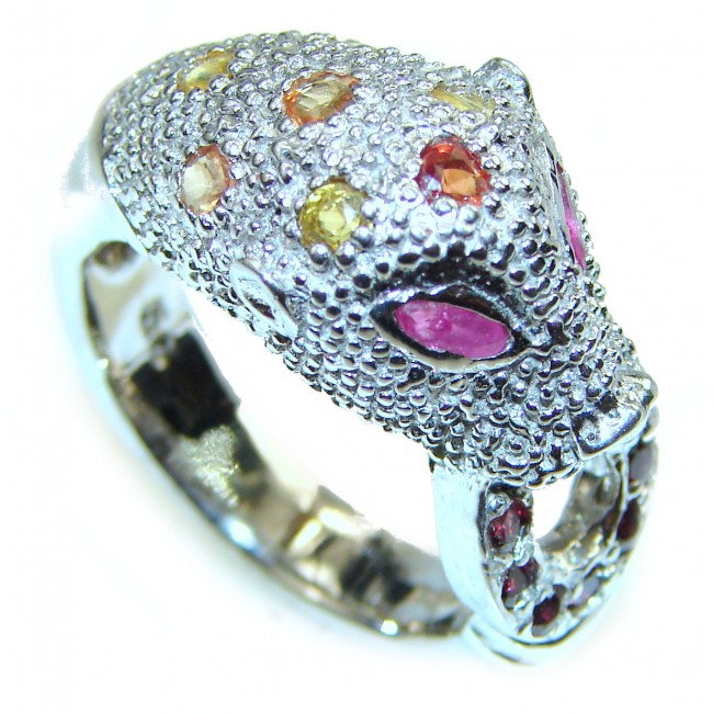 Cheetah authentic Ruby .925 Sterling Silver handmade Statement Ring s. 8 1/2