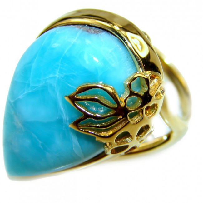 25.4 carat Larimar 18K Gold over .925 Sterling Silver handcrafted Ring s. 7 1/4