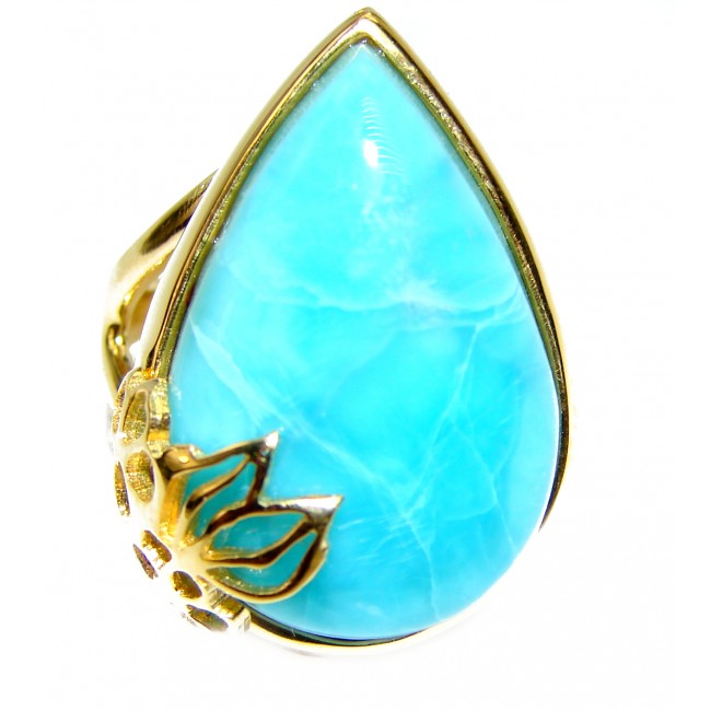 25.4 carat Larimar 18K Gold over .925 Sterling Silver handcrafted Ring s. 7 1/4