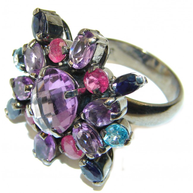 Incredible 11.7carat African Amethyst black rhodium over .925 Sterling Silver handcrafted ring size 7 3/4