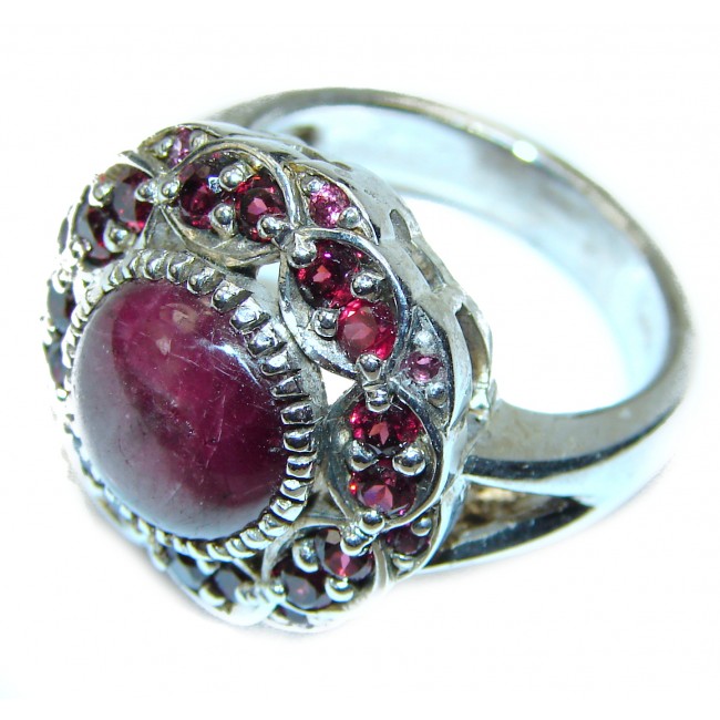 12.3carat Star Ruby 14K White Gold over .925 Sterling Silver handcrafted Statement Ring size 9
