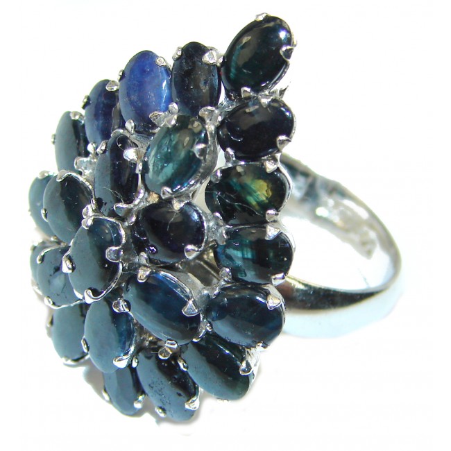Incredible 14.85 carat authentic Sapphire .925 Sterling Silver handmade large Ring size 9