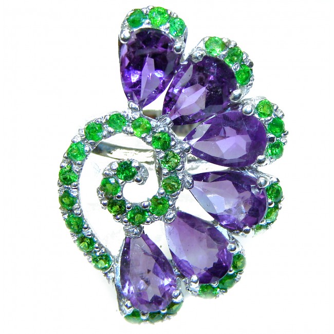 Special Amethyst Chrome Diopside .925 Sterling Silver handmade ring s. 8 1/4