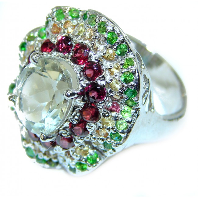 Spectacular Green Amethyst .925 Sterling Silver ring size 6 3/4
