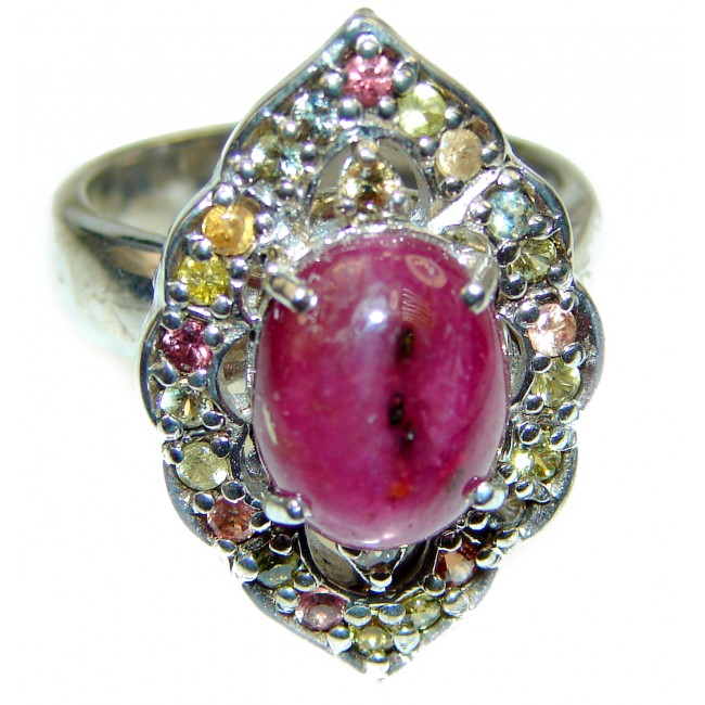 8.3carat Star Ruby 14K White Gold over .925 Sterling Silver handcrafted Statement Ring size 7 1/4