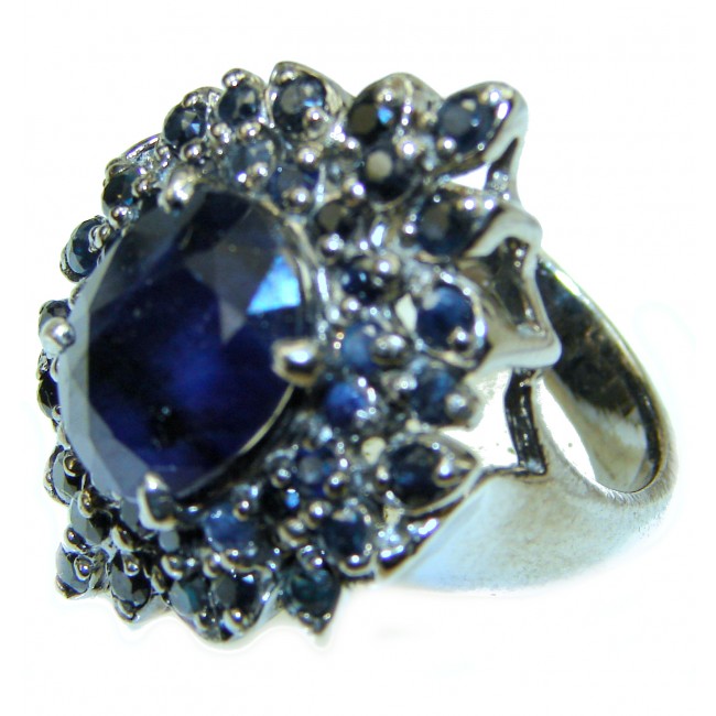 Incredible 17.8 carat authentic Sapphire .925 Sterling Silver handmade large Ring size 9