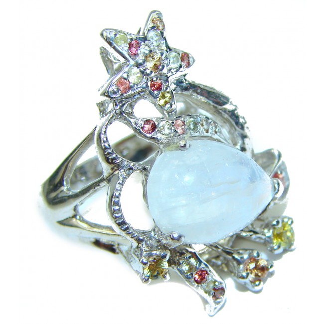 Natural Moonstone Sapphire .925 Sterling Silver handmade ring s. 8