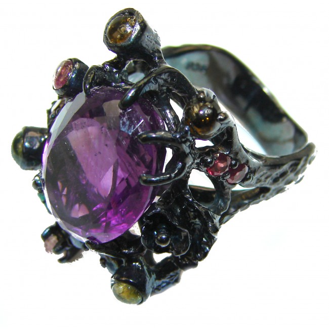 Incredible quality 10.7 carat Amethyst .925 Sterling Silver handcrafted ring size 8 1/4
