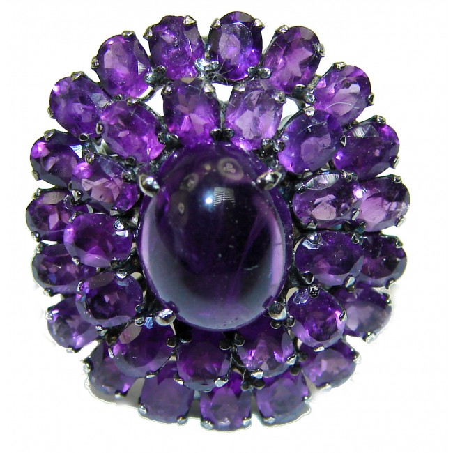 Incredible 15.7carat African Amethyst black rhodium over .925 Sterling Silver handcrafted ring size 8