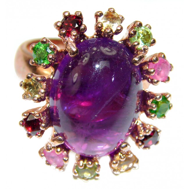 Incredible 12.7 carat African Amethyst 14K Rose Gold over .925 Sterling Silver handcrafted ring size 7 1/2