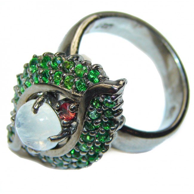 Natural Moonstone Chrome Diopside .925 Sterling Silver handmade ring s. 8