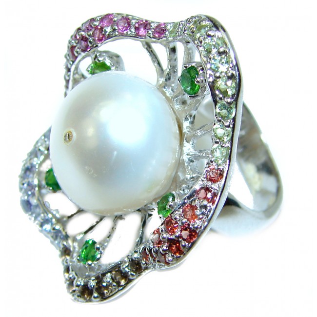 Large White Pearl .925 Sterling Silver handmade ring size 7
