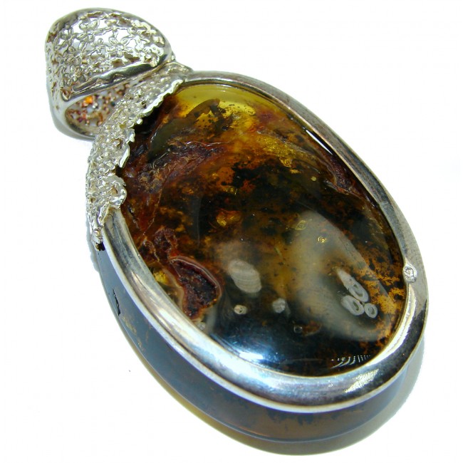 Large Genuine Baltic Amber .925 Sterling Silver handmade pendant