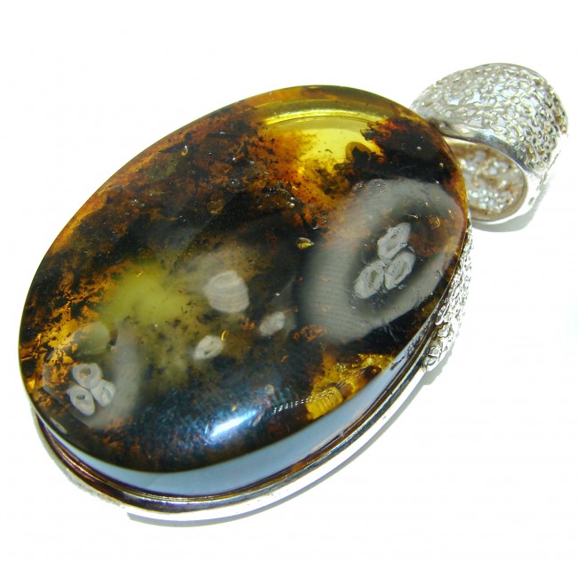 Large Genuine Baltic Amber .925 Sterling Silver handmade pendant