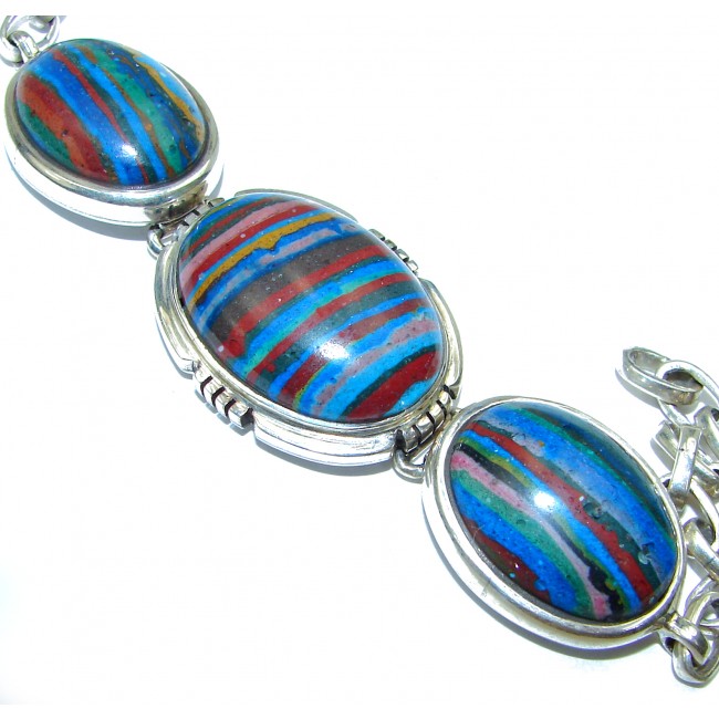 Amazing Rainbow Calsilica .925 Sterling Silver handmade Bracelet