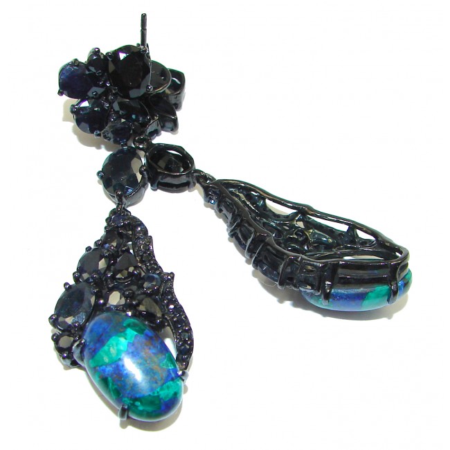 Fabulous Parrot's Wing's Chrysocolla black rhodium over .925 Sterling Silver handcrafted earrings