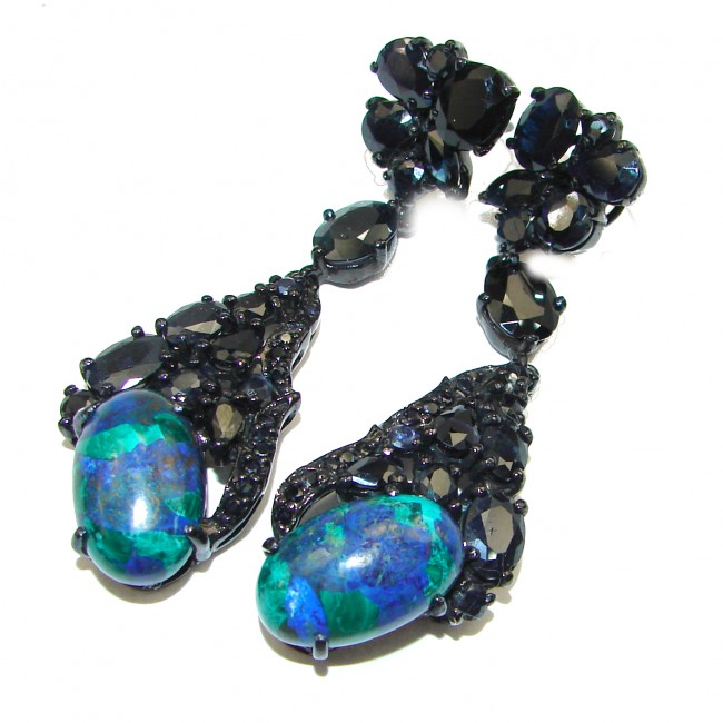 Fabulous Parrot's Wing's Chrysocolla black rhodium over .925 Sterling Silver handcrafted earrings