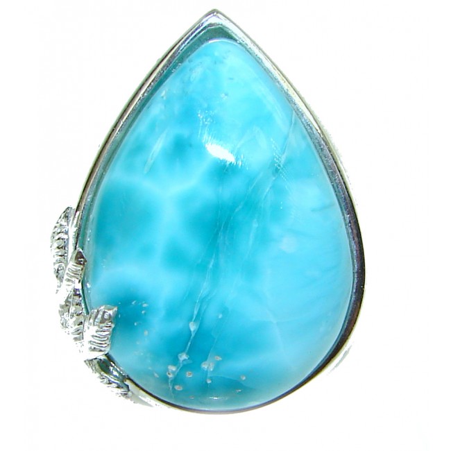 28.4 carat genuine top quality Larimar .925 Sterling Silver handcrafted Ring s. 8