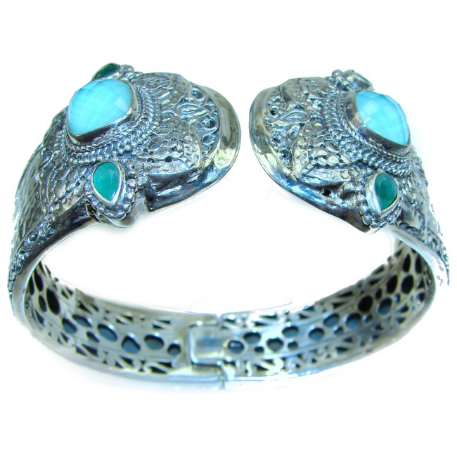 New Universe Genuine Aquamarine .925 Sterling Silver handmade Bracelet Cuff