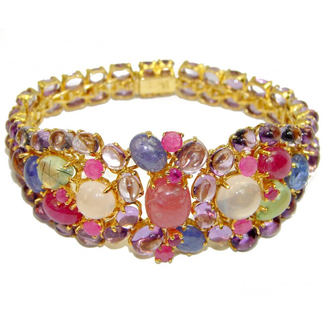 Luxurious Style Authentic Ruby Tourmaline 14K Gold over .925 Sterling Silver handmade Large Bracelet