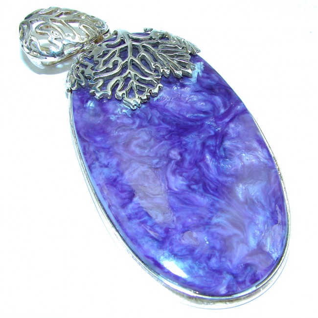Huge Natural Charoite .925 Sterling Silver handcrafted pendant