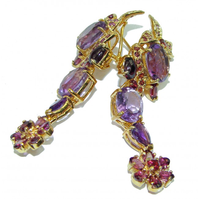Exclusive Amethyst Garnet 14K Gold over .925 Sterling Silver handcrafted Earrings